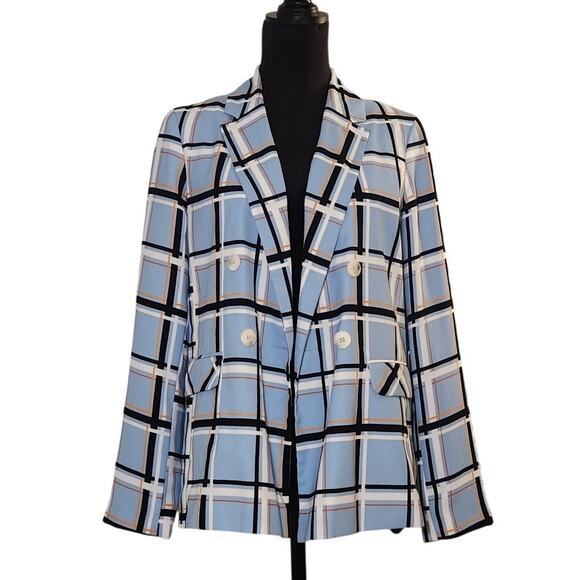 TOPSHOP Blazer in Window Pane Blue Plaid, Size 6 - Picture 1 of 14